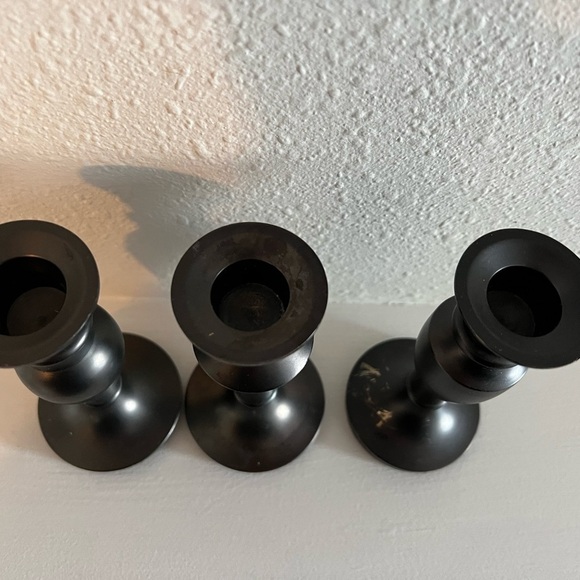 Set of 3 Restoration Hardware 5.5" Candlestick Candle Holders Silver/Black - Picture 4 of 10